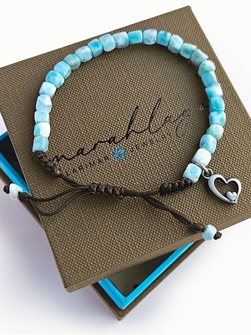Marahlago Larimar Breeze Heart Adjustable Macrame Bracelet ~ New